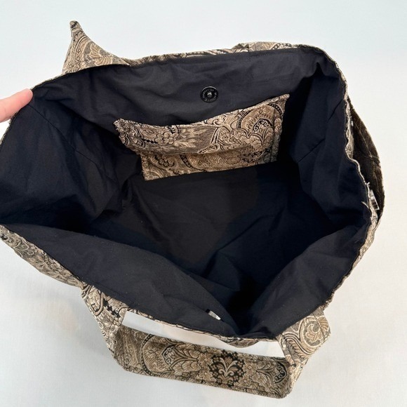 Vintage Style Brown Paisley Tapestry Tote Bag Large Shoulder Bag with Side Snaps - Picture 8 of 13